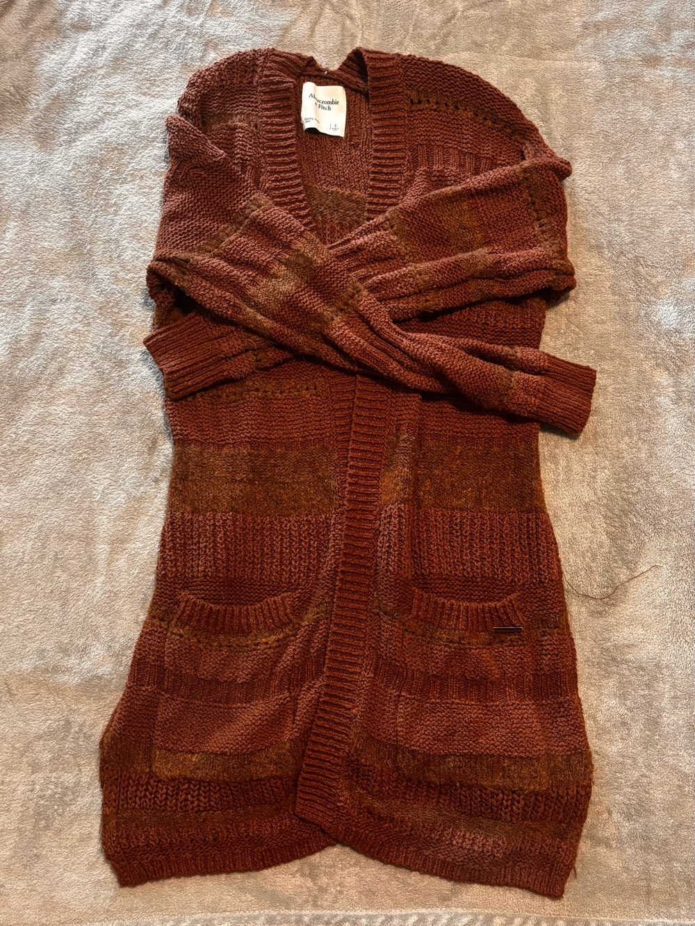 Abercrombie & Fitch Rust Brown Open-Front Knit Cardigan